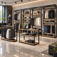 Présentoirs de vêtements noirs pour hommes, modernes, écologiques et personnalisés, avec étagères en bois, pour boutiques, aménagement modulaire de vente au détail