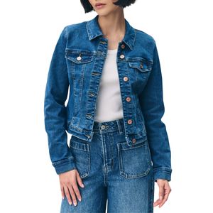 Chaqueta Vaquera de Corte Regular para Mujer, Detalle de Botones, Estilo Vintage Lavado, Ligera y Casual para Uso Diario - Product Image 1