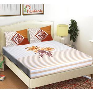 Parure de lit double en coton 240 TC à imprimé floral marron majestueux avec 2 taies d'oreiller, collection 3 pièces pour usage domestique (SHKV1026) - Product Image 1