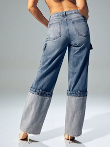 Pantalones vaqueros personalizados lavados con ácido para mujer, pantalones vaqueros de pierna ancha con bloqueo de Color, pantalones de mujer de retazos Vintage, pantalones vaqueros holgados de algodón desteñidos para mujer - Product Image 3