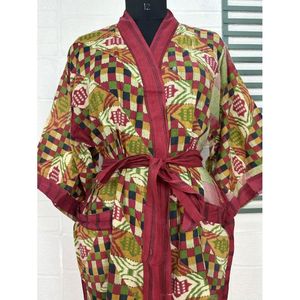 Vintage Boho Summer TieDye <b>Kimono</b> XS Size Woven Cotton Robe <b>Beach</b> Coverup Impression Style Motif Recycled Open Veste House Robe - Product Image 2