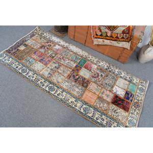 Tapis d'appoint vintage 2,9 x 6,2 pieds, tapis oriental turc en laine bleu et rouge - Product Image 4