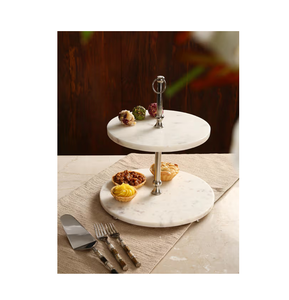 Marble <b>Cake</b> Stand 2-<b>Tier</b> Wood Handle Dessert and Cupcake Stand For Decorative Item Used - Product Image 4