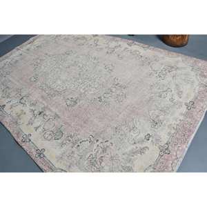 พรมตุรกีวินเทจ6 'x 10.5' คลาสสิกพื้นที่ขนาดใหญ่สีเบจสีชมพูการออกแบบการเย็บปะติดปะต่อกันวัสดุขนสัตว์น้ำยางโมเดลใหม่-สำหรับห้องโถงสี่เหลี่ยมผืนผ้า - Product Image 4