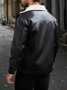 Chaqueta Universitaria de Cuero Genuino de Piel de Becerro Negra Personalizada de Alta Calidad para Hombre, Estilo Urbano a la Moda con Letras Bordadas - Product Image 2