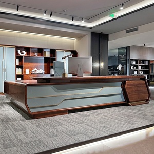 Modern Luxury Wooden Executive Desk High <b>End</b> Ergonomic Boss Office <b>Table</b> with Modular <b>Storage</b> for Home Villa Study and Commercia - Product Image 4