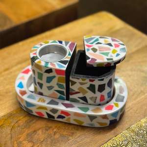 Plateau rectangulaire de luxe en bois d'acacia de haute qualité, incrusté de nacre, fait à la main, pour servir, cadeaux du Ramadan, présentoir - Product Image 3