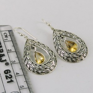 New Product ! Shri Ashapurs Jewels Bohemia Style Charm Yellow Citrine <b>Huggie</b> <b>Earrings</b> 925 <b>Sterling</b> <b>Silver</b> Christian Jewelry - Product Image 4