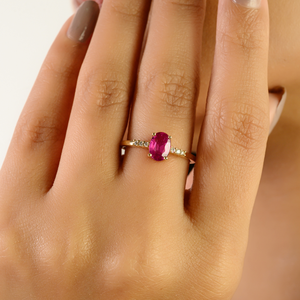 Most Beautiful Simple Design Women Solid 14K Yellow Gold <b>Ruby</b> & Diamond Stacking Engagement Ring <b>Anniversary</b> Gift Jewelry - Product Image 4