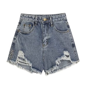 Vente en gros OEM Short en jean court en coton déchiré pour femmes Short en jean vieilli délavé vintage Short en jean vieilli pour petit ami - Product Image 6