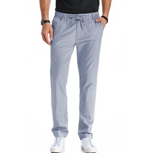Otoño nuevos hombres Casual suelto 430g algodón poliéster Terry pantalones Micro-altavoz empalme logotipo personalizado ligero plano liso teñido - Product Image 3