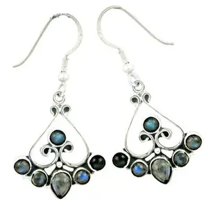 Pendientes Largos de Plata de Ley 925 con Labradorita Vintage para Mujer, con Baño de Oro Blanco, Perla y Diamantes como Piedras Principales, para Fiestas - Product Image 1