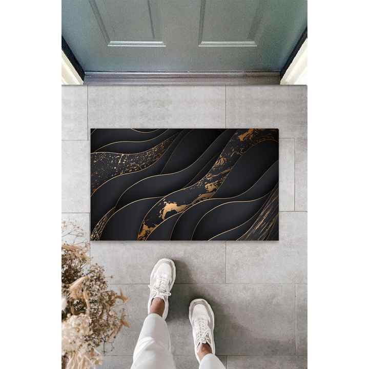 Multi-Purpose Digital Printing Black-gold Wave Exterior and Indoor Door Mat