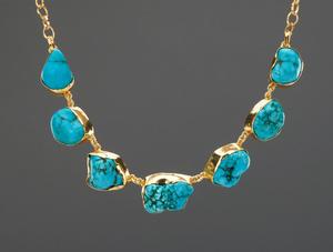 925 Sterling <b>Silver</b> Jewelry Set Large Rough Turquoise Stone <b>Chain</b> Necklace <b>Earring</b> Bracelet December Birthday Jewelry - Product Image 2