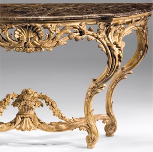 Mesa Consola de Madera de Teca Tallada a Mano de Lujo para Entrada o Sala de Estar con Acabado Desgastado con Hoja de Oro, Diseño Clásico Antiguo - Product Image 6