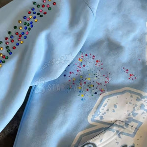 Sudadera con capucha de diamantes de imitación lavado ácido de moda para mujer, algodón transpirable con cremallera, moda callejera con detalles en purpurina - Product Image 4
