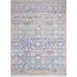 Tapis noué à la main en laine bleue Viscaya AKWL-3069, grand modèle 9x12, motif médaillon, pour la décoration de la maison, du salon, pour les adolescents - Product Image 1