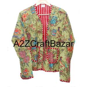 Chaqueta Étnica India Hecha a Mano 100% Algodón Puro, Acolchada, Reversible, con Parches, Corta, Transpirable, Ecológica, para Mujer, Otoño Invierno - Product Image 6