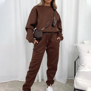 Ensemble deux pièces décontracté pour femme, nouveau, sweat à capuche à col rond à manches longues, pantalon à lacets avec poche, couleur unie, respirant - Product Image 2