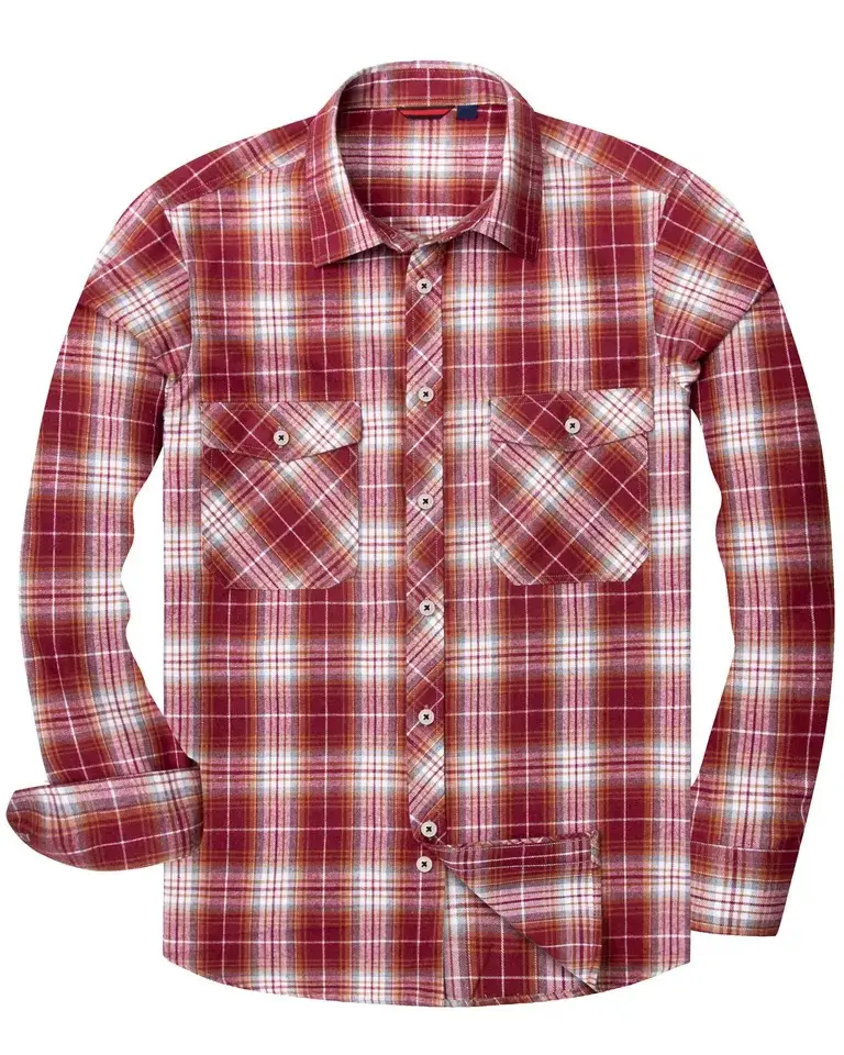 Custom Logo Factory Wholesale Comfortable 100% Cotton Long Sleeve Casual Men Plaid Flannel Shirt