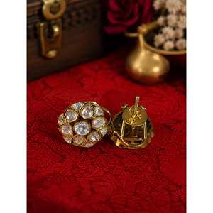 Boucles d'oreilles clous en argent sterling 925 Kundan Polki, plaquées or, avec moissanite, bijoux indiens pour femmes, fournisseur en gros - Product Image 3