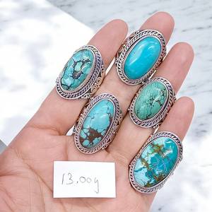 แหวนเงินสเตอร์ลิง925คุณภาพสูงสำหรับผู้หญิงแหวนแต่งงานหินเทอร์ควอยซ์เจียระไนทรงรีสำหรับเด็กผู้หญิง - Product Image 1