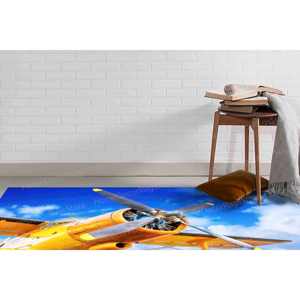 Printed <b>Rug</b>: Modern Sky Landscape Yellow Propeller of Historical Aircraft,<b>Chenille</b> <b>Rug</b> - Product Image 3