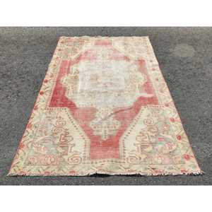 Turkish 4.3x7 ft Rug, Area Vintage Rug, <b>Red</b> Plants & trees <b>Wool</b> Rug - Product Image 1