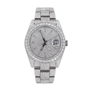 Relógio de moissanite completo VVS Moissanite diamante relógio de aço inoxidável branco hip hop totalmente gelado diamante
