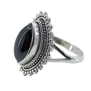 Navya <b>Craft</b> Handmade 925 Sterling Silver Women's Statement Cocktail <b>Ring</b> Black Onyx Marquise Rhodium July Birthstone Gift IGI - Product Image 1