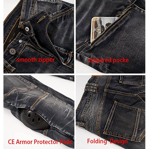 D-Ride Moto Mens Distressed Motorcycle Jeans CE-Approved Protective Biker Design Breathable Quick Dry Detachable <b>Knee</b> Hip <b>Pads</b> - Product Image 5