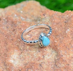Classical Ring Jewelry For Women Silver Boho Style Jewelry 925 Sterling Silver Larimar Gemstone Handmade Ring Gift For <b>Wife</b> - Product Image 4