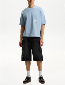 2025กางเกงขาสั้นผ้ายีนส์ทรงหลวมสำหรับผู้ชายกางเกงยีนส์ขากว้างแบบลำลองมีซิปกางเกงฮิปฮอปสตรีทแวร์ - Product Image 2