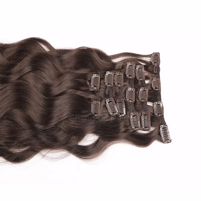 Clipe de cabelo remy desenho duplo, popular, de melhor qualidade, para cabelo humano, ondulação corporal encaracolado, cores marrom