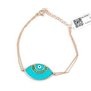 925 Sterling Silver Eye Design Tennis <b>Bracelet</b> with Diamonds <b>Rubies</b> Pearls Religious Charm <b>Bracelets</b> Great for Gifts - Product Image 2