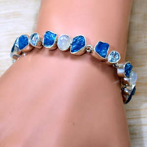 Appetite and Rainbow Moonstone <b>Bracelet</b> & <b>925</b> <b>Sterling</b> <b>Silver</b> Rough Gemstone <b>Bracelet</b> Wholesale Price Jewelry - Product Image 2
