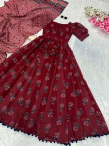 ชุด Anarkali สำหรับใส่ทำงานพิมพ์ลายผ้าฝ้ายแท้นุ่มออกแบบล่าสุด - Product Image 2