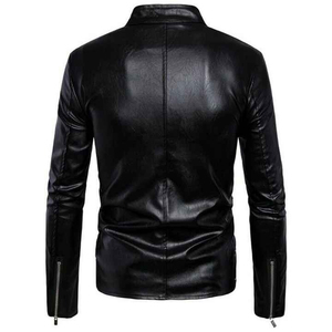 Elegante chaqueta de cuero para hombre Slim Fit manga larga cómoda ropa de abrigo informal con cierre de cremallera para Otoño Invierno desgaste - Product Image 2