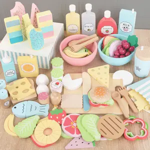 New Wooden Children's Play House Toy Set Vegetable Fruit Salad Fris Hamburger Ice Cream and Breakfast wood Education Set Toy