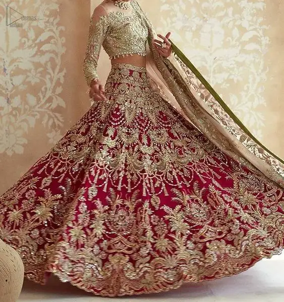 Nieuw Designer Bridal Indian/Pakistaanse Top Met Lehenga Jurk Verfraaid Dabka, Steen Glas Kralen Werk Voor Bruiloft 2022