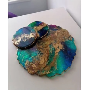 Plateau de service géode en résine époxy de haute qualité poignées en or conception de feuille d'or Style d'ange élégant pour cadeau de vanité de bijoux de café - Product Image 2