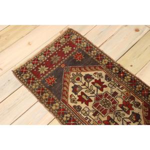 Vintage Rug, 1.7x3.5 ft Small Rug, Red <b>Brown</b> <b>Wool</b> Rug - Product Image 4