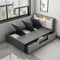 Lits Jumeaux en Faux Cuir, Modernes et Fonctionnels, Gain de Place, Panneau en Bois de Teck, avec Rangement, pour Chambre d'Enfant, Simples et Doubles