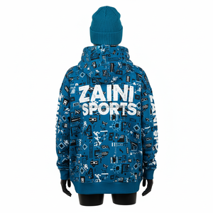 Sweat à capuche pour femme 320 GSM Tissu doux en coton et polyester Imprimé bleu Coupe surdimensionnée Logo personnalisé Pullover Women's basics Hoodie - Product Image 5