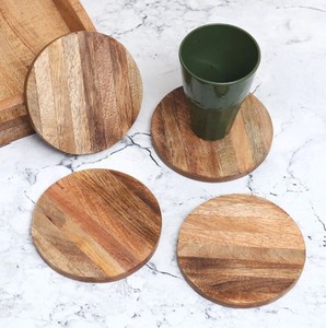 ที่รองแก้วไม้สีน้ำตาลทรงกลมดีไซน์หรูหราชุดถาดรองเครื่องดื่มสำหรับป้องกันโต๊ะในบ้านและใช้ตกแต่ง - Product Image 3