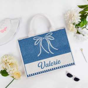 Fourre-tout perlé personnalisé, fourre-tout de mariage personnalisé, sac de perles florales, sac de mariage personnalisé, cadeau de demoiselle d'honneur, fourre-tout floral bleu, - Product Image 3