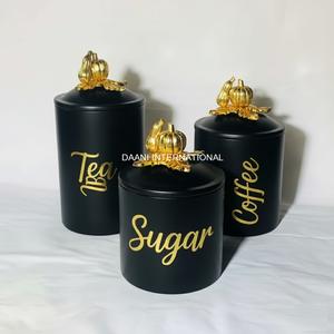 Juego de Recipientes de Almacenamiento de Lujo en Negro Mate con Tapa Dorada, Recipientes Modernos para Cocina con Forma de Cilindro para Té, Café, Azúcar, Decoración del Hogar, Regalo - Product Image 1