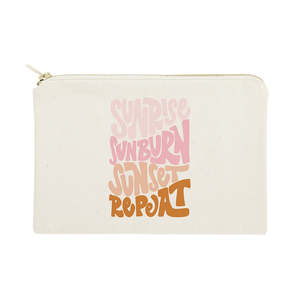 Trousse de Maquillage Portable en Toile de Coton avec Motif Lettres, Motif Coucher de Soleil et Lever de Soleil, pour Rangement - Product Image 1
