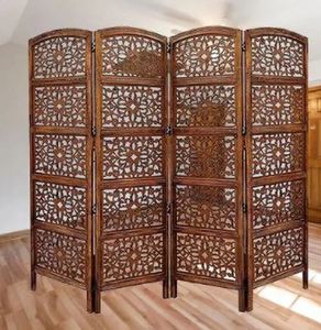 ฉากกั้นห้องนั่งเล่นไม้สไตล์อินเดียสำหรับห้องรับแขก ขายส่งจากโรงงานอินเดีย ฉากกั้นไม้เนื้อแข็งแกะสลักด้วยมืออย่างดี - Product Image 5