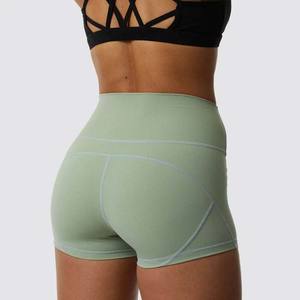 Pantalones cortos de compresión con logotipo personalizado para gimnasio, pantalones cortos de Yoga de cintura alta, pantalones cortos de yoga tejidos para mujer - Product Image 2